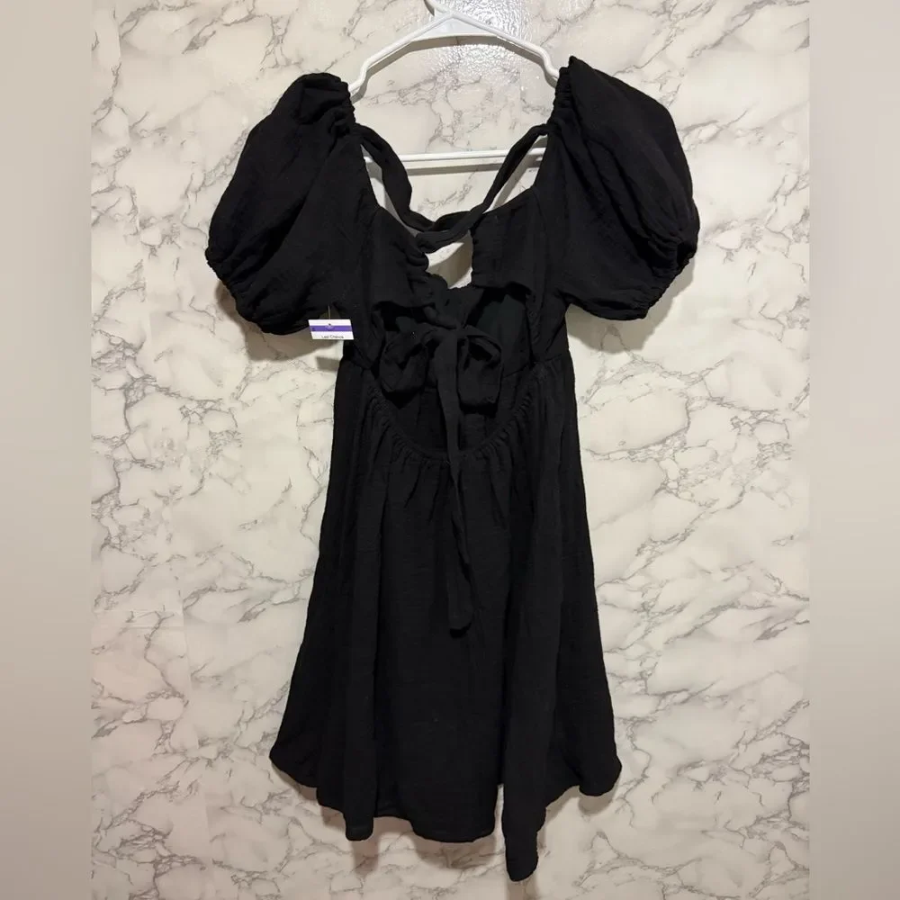 Princess Polly Black Puff Sleeve Mini Sundress Size 2 - Picture 5 of 7